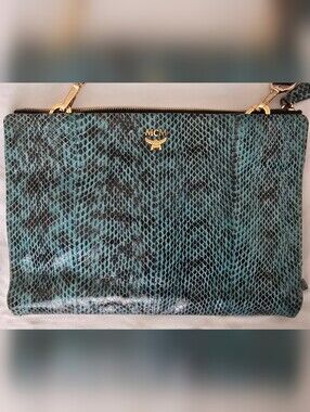 Made In Italy MCM Teal Snakeskin 2-way Clutch